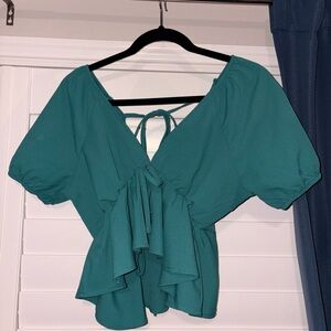 Teal Women's Top with Tie-Back Detail
